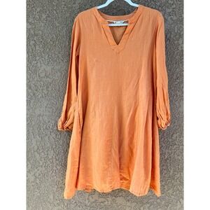 Tommy Bahama 100% Linen Dress w Pocket Split V-Neck Women Medium Orange Sundress